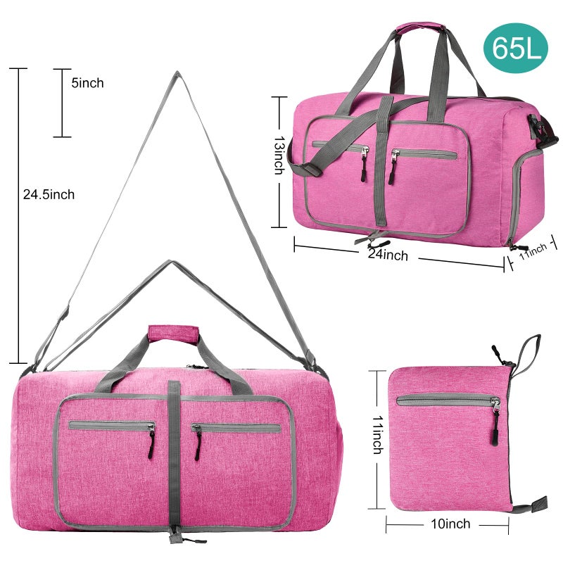 Dimayar 65L Travel Duffle Bag for Men Women - Foldable Duffel Bag with Shoes Compartment - Overnight Bags Waterproof & Tear Resistant(Rouge Pink) - Image 2